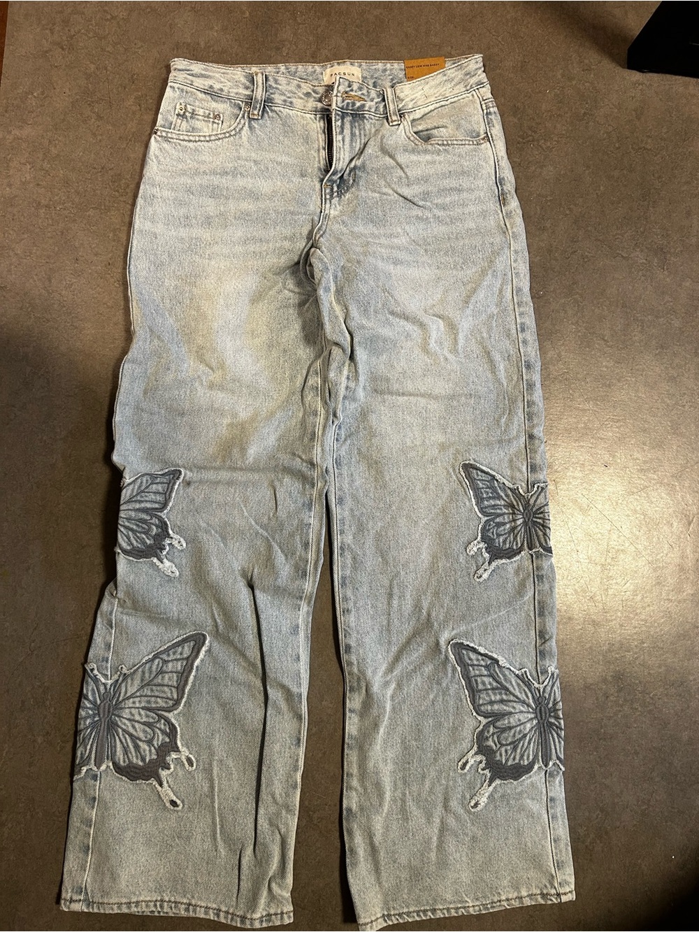 PacSun Light Blue Wide Leg Jeans with Butterfly Embroidery